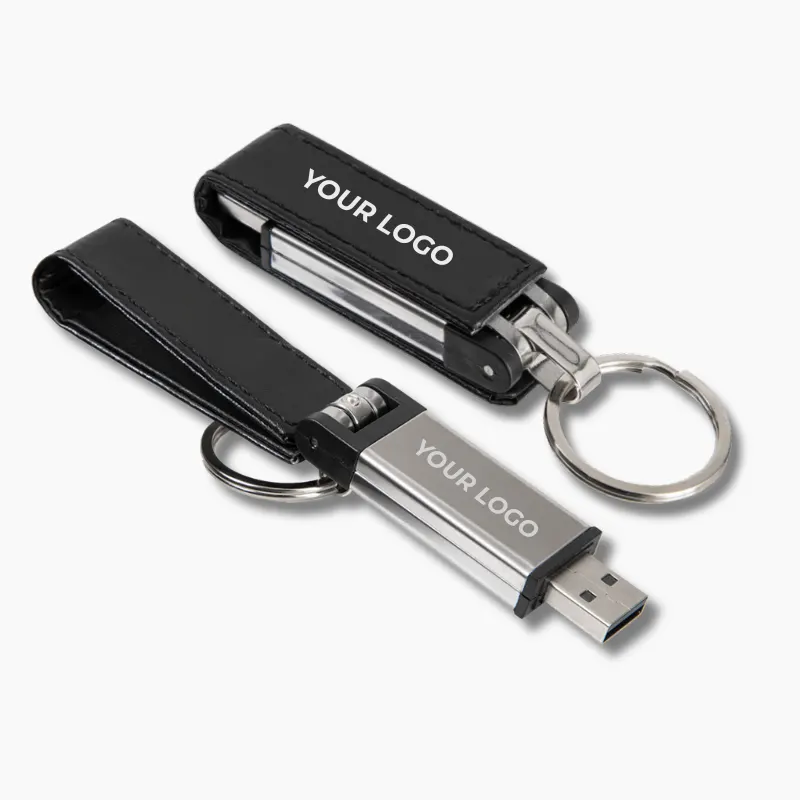 Bailey Leatherette+Metal USB Flash Drive Main Bailey I Metal USB Drive + Keyring with Leatherette Cover - Image 1